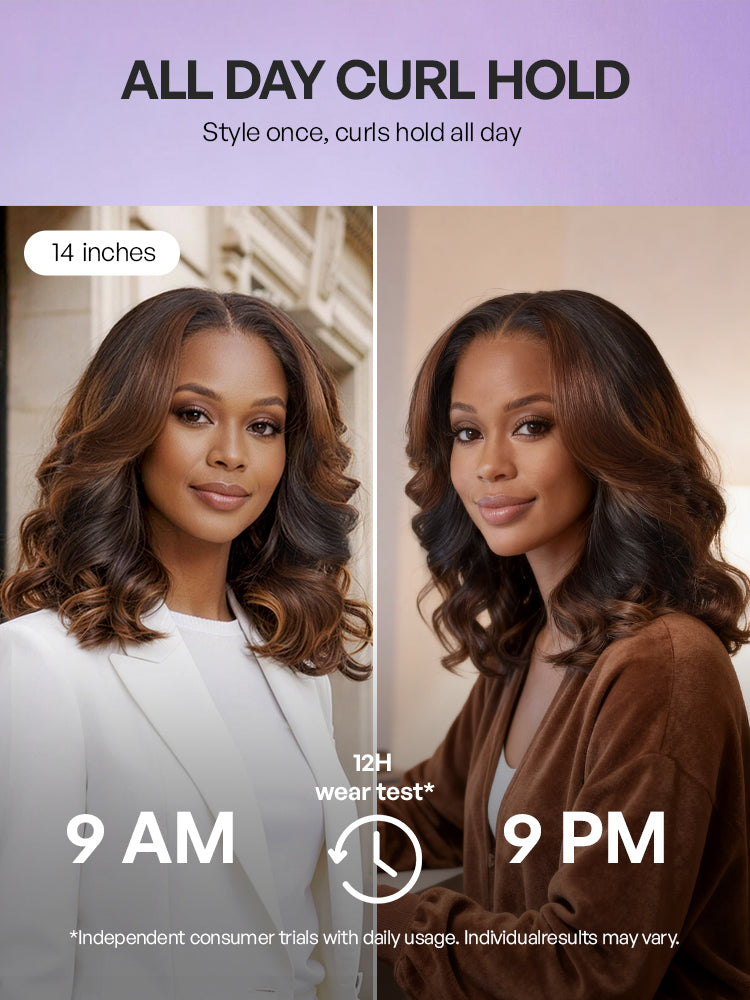 Melted Hair All-Day Curl Hold™ Premier Grade Hair Ombre Brown Body Wave CuticleAlign™ PartingMax Glueless 7x6 HD Lace Wig Pre-Cut Lace