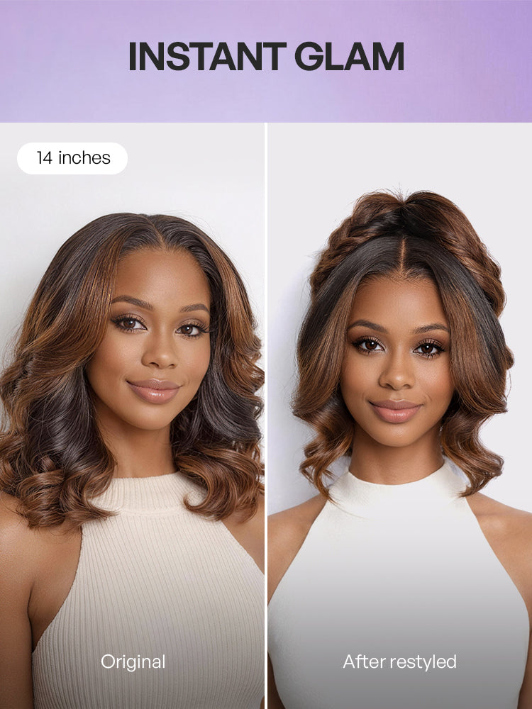 Melted Hair All-Day Curl Hold™ Premier Grade Hair Ombre Brown Body Wave CuticleAlign™ PartingMax Glueless 7x6 HD Lace Wig Pre-Cut Lace