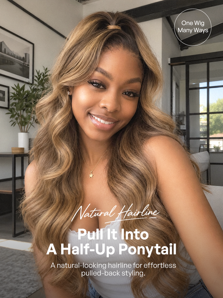 Melted Hair OriginalLive Hair 180% / 250% Density Honey Blonde Highlight Loose Wave Glueless 13x6 HD Lace Front Wig Pre-Cut Lace Flexi-Fit Drawstring Cap-13
