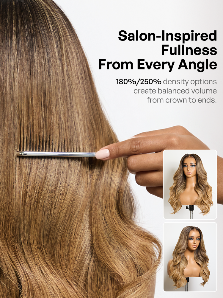 Melted Hair Originalive™ Hair 180% / 250% Density Honey Blonde Highlight Loose Wave Glueless 13x6 HD Lace Front Wig Pre-Cut Lace Flexi-Fit Drawstring Cap
