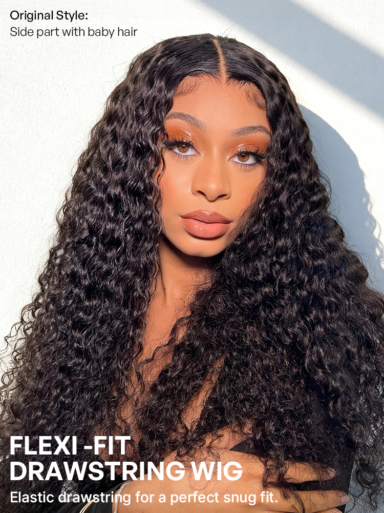 PreMax 180% / 250% Density Water Wave Glueless Flexi-Fit Drawstring 13x4 Frontal Lace Fluffy Curly Wig Pre-Cut Lace