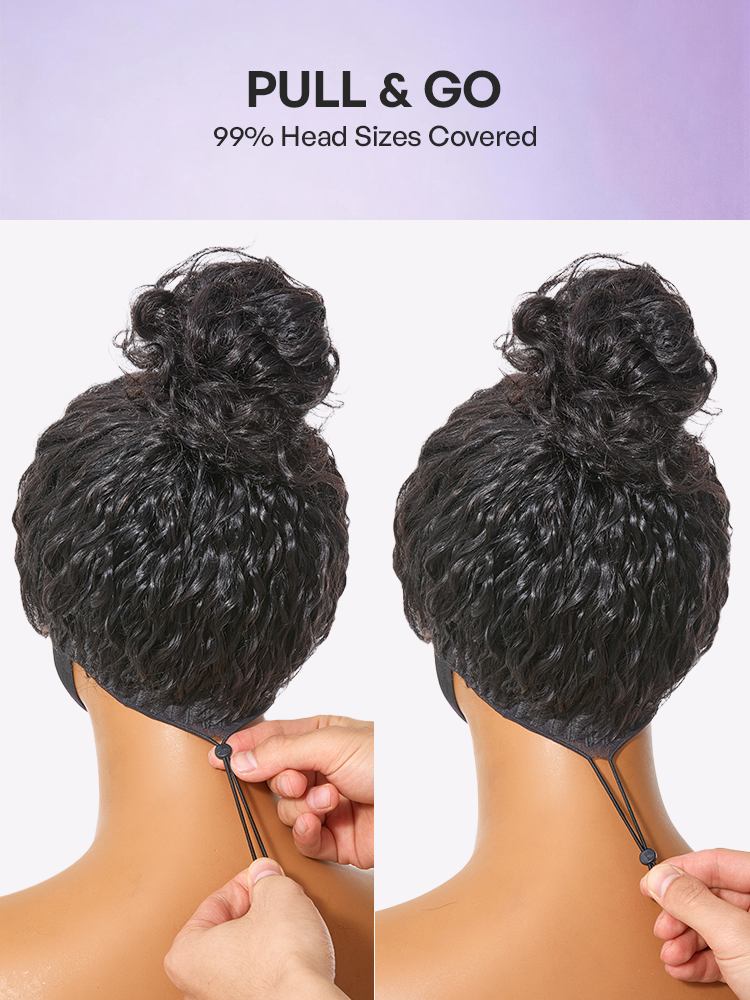 PreMax 180% / 250% Density Water Wave Glueless Flexi-Fit Drawstring 13x4 Frontal Lace Fluffy Curly Wig Pre-Cut Lace