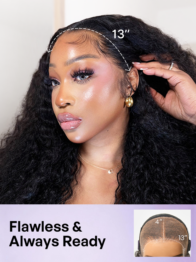 PreMax 180% / 250% Density Water Wave Glueless Flexi-Fit Drawstring 13x4 Frontal Lace Fluffy Curly Wig Pre-Cut Lace