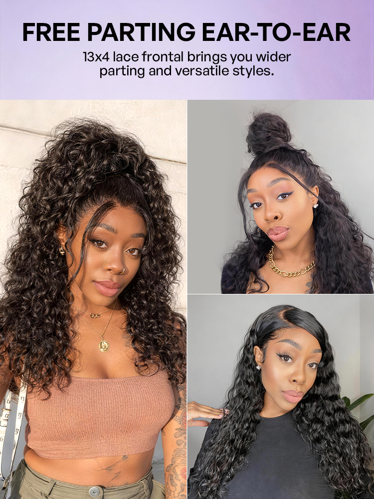 PreMax 180% / 250% Density Water Wave Glueless Flexi-Fit Drawstring 13x4 Frontal Lace Fluffy Curly Wig Pre-Cut Lace