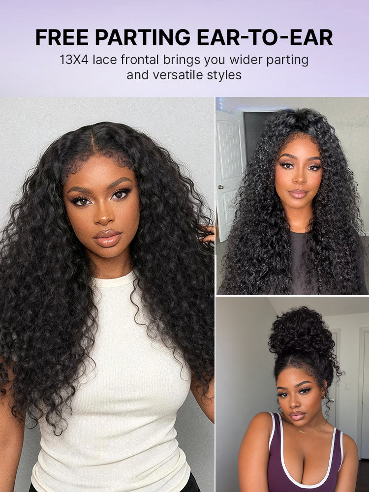 PreMax 180% / 250% Density Water Wave Glueless Flexi-Fit Drawstring 13x4 Frontal Lace Fluffy Curly Wig Pre-Cut Lace