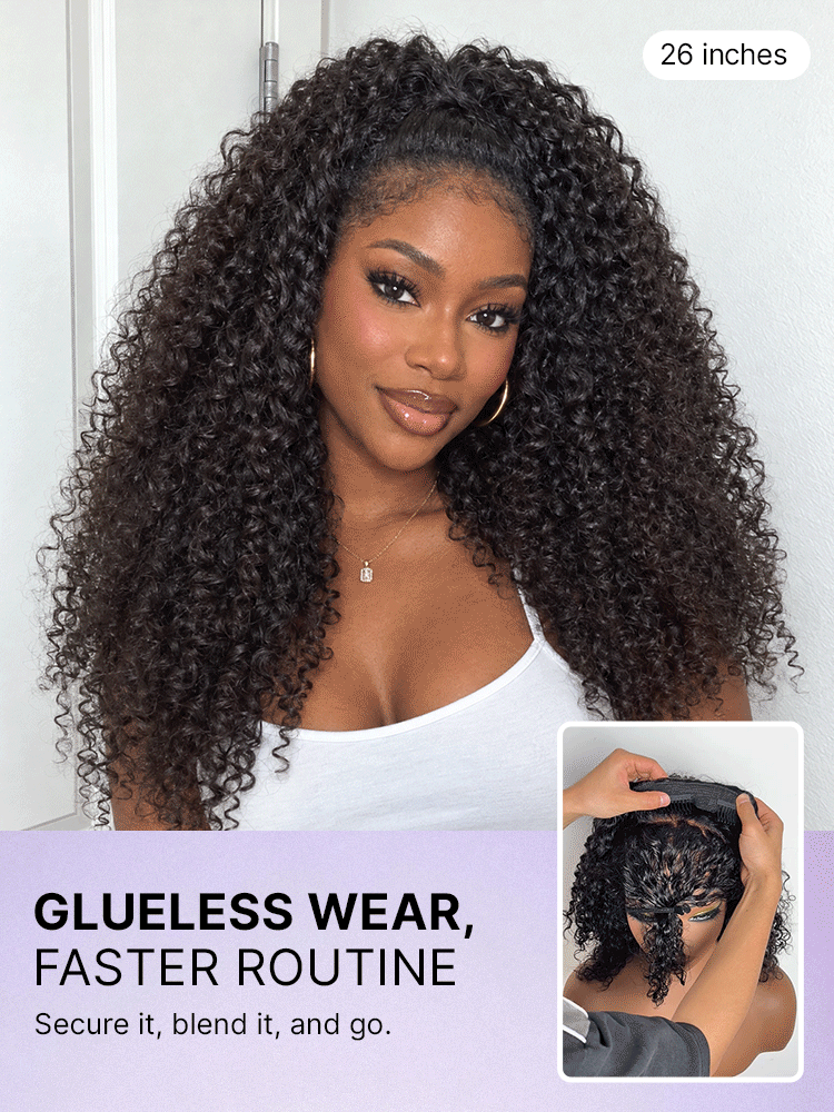 Fluffy & Full 250% Density Water Wave Glueless Half Wig Flexi-Fit Drawstring