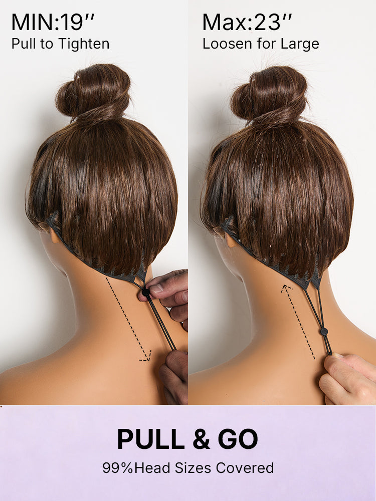 PreMax Wigs - Chestnut Brown with Honey Blonde Highlights Silky Straight 13x4 Frontal Lace Glueless Long Wig Pre-Cut Lace