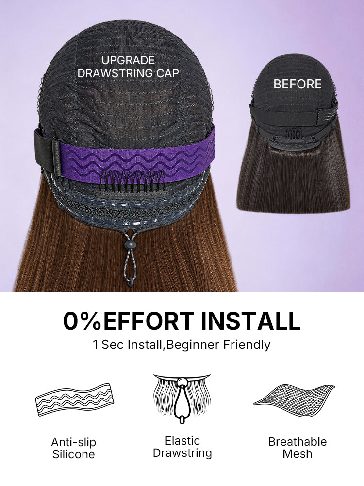 PreMax Wigs - Chestnut Brown with Honey Blonde Highlights Silky Straight 13x4 Frontal Lace Glueless Long Wig Pre-Cut Lace