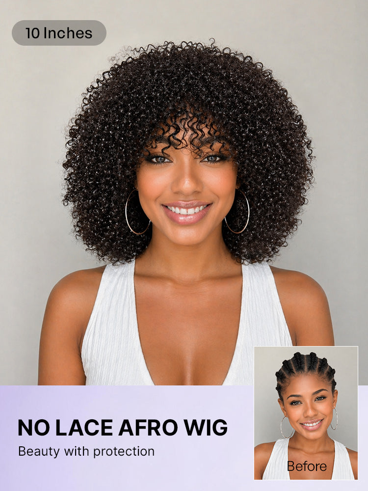 Throw On & Go 200% Density Natural Black Afro Curly No Lace Glueless Short Wig