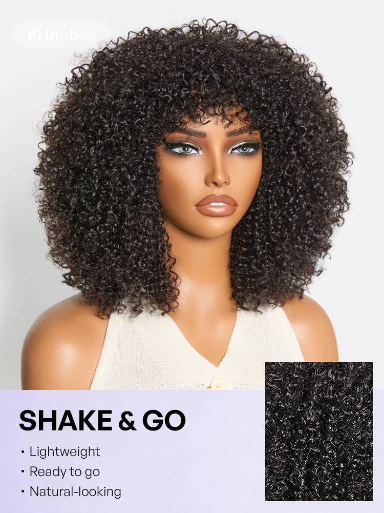 Throw On & Go 200% Density Natural Black Afro Curly No Lace Glueless Short Wig