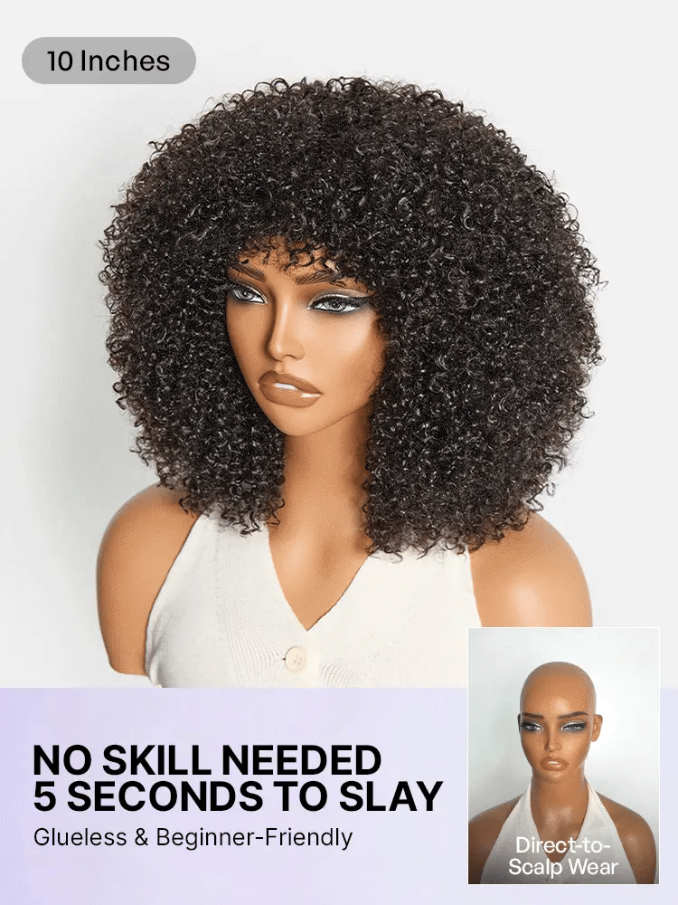 Throw On & Go 200% Density Natural Black Afro Curly No Lace Glueless Short Wig