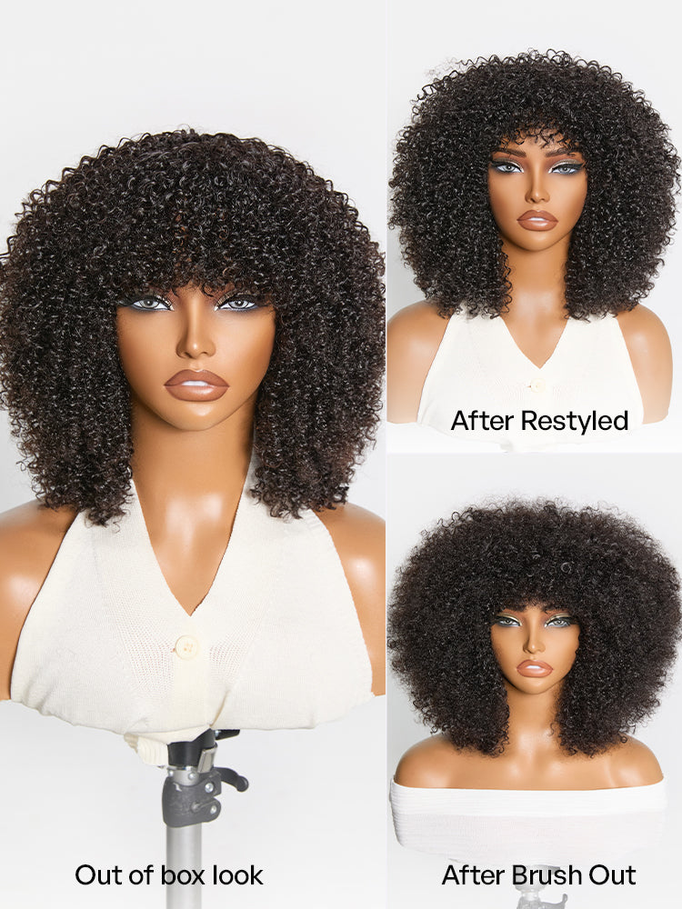Throw On & Go 200% Density Natural Black Afro Curly No Lace Glueless Short Wig