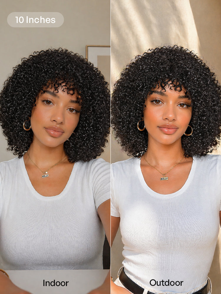 Throw On & Go 200% Density Natural Black Afro Curly No Lace Glueless Short Wig