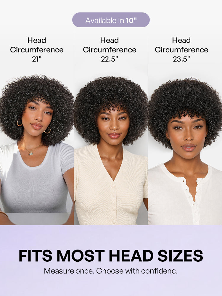 Throw On & Go 200% Density Natural Black Afro Curly No Lace Glueless Short Wig