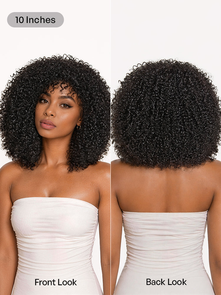 Throw On & Go 200% Density Natural Black Afro Curly No Lace Glueless Short Wig