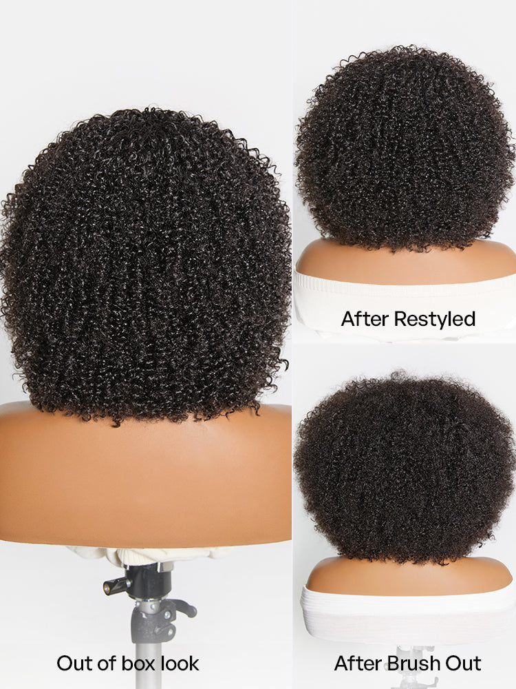 Throw On & Go 200% Density Natural Black Afro Curly No Lace Glueless Short Wig