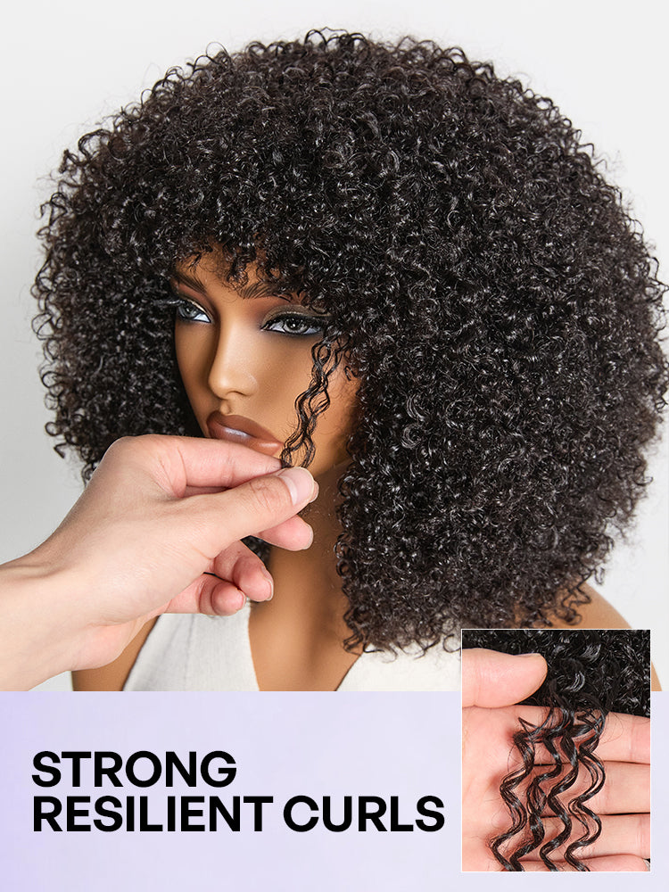 Throw On & Go 200% Density Natural Black Afro Curly No Lace Glueless Short Wig
