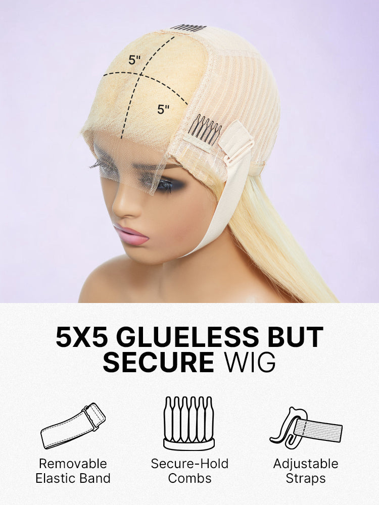 PreMax Wigs | Blonde 613 Silky Straight Glueless 5x5 Closure HD Lace Wig Pre-Cut Lace