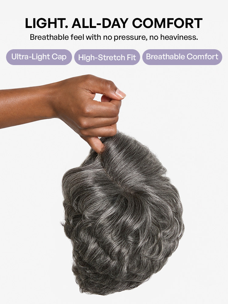 Salt and Pepper Gray Egg Curl Glueless Minimalist HD Lace Pixie Wig Pre-cut Lace