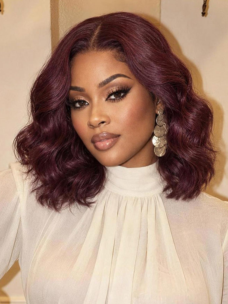 Dark Plum 99J Color Wig Loose Wave Minimalist HD Lace Glueless Mid Part Short Wig with ADC Cap Pre-cut Lace