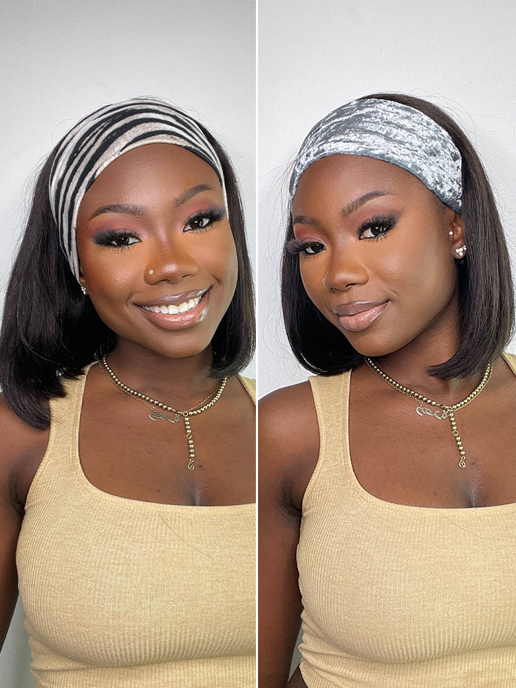 Throw On & Go | Affordable Headband Bob Wig 100% Human Hair (Get 2 Free Trendy Headbands)