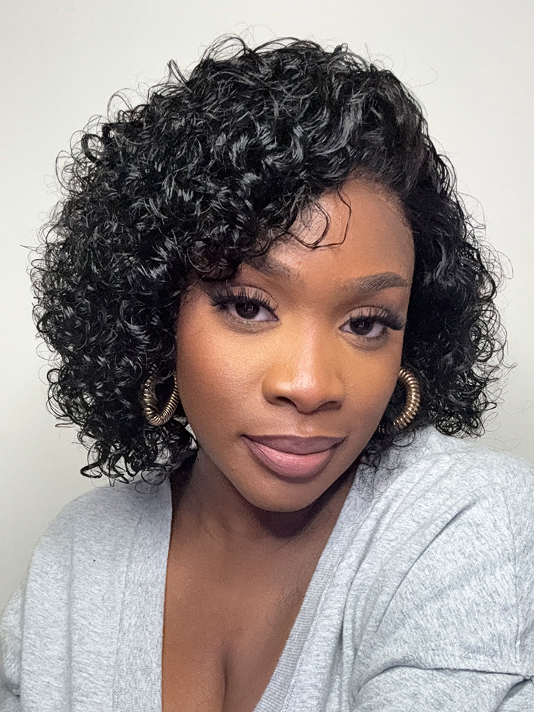 Ultra Natural Slicked Back Short Curly Wig Glueless Ear-to-ear Wide T Lace Front Wig