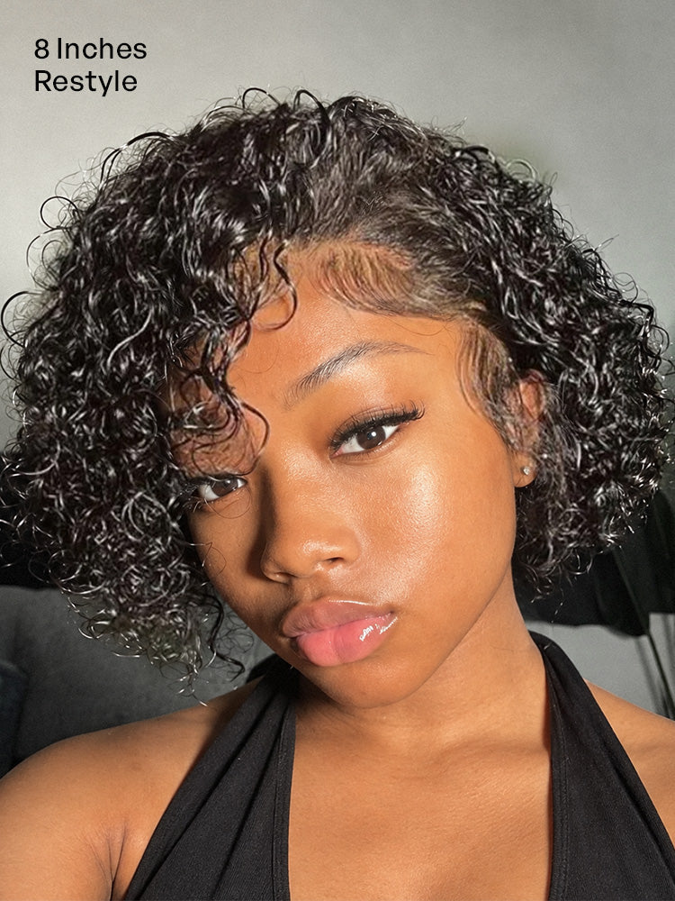 Ultra Natural Slicked Back Short Curly Wig Glueless Ear-to-ear Wide T Lace Front Wig