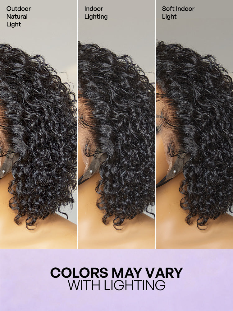 Ultra Natural Slicked Back Short Curly Wig Glueless Ear-to-ear Wide T Lace Front Wig