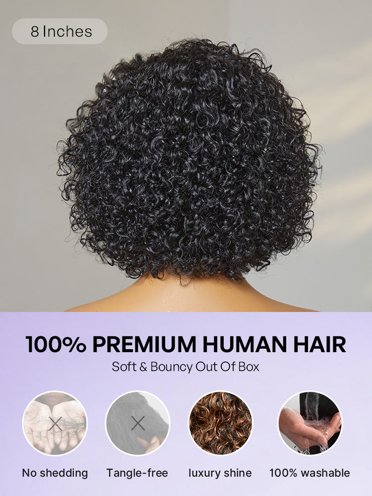Ultra Natural Slicked Back Short Curly Wig Glueless Ear-to-ear Wide T Lace Front Wig