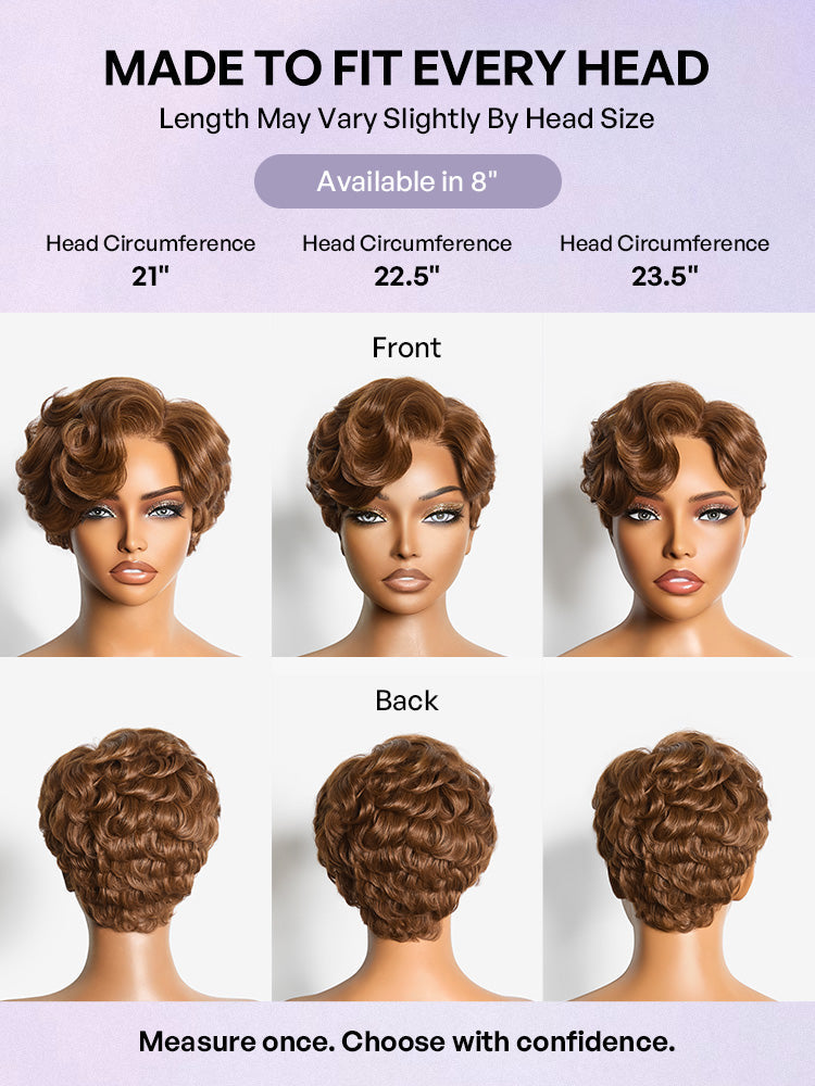 Ready-to-Go Elegant Caramel Brown Egg Curl Glueless Minimalist HD Lace Short Pixie Wig Pre-cut Lace
