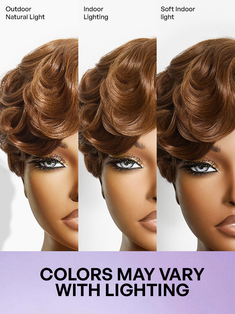 Ready-to-Go Elegant Caramel Brown Egg Curl Glueless Minimalist HD Lace Short Pixie Wig Pre-cut Lace