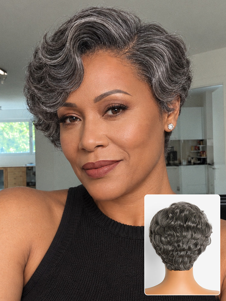 Beginner Friendly Natural Black Lightweight Roll Curl Glueless Minimalist HD Lace Short Pixie Cut Wig Pre Cut Lace