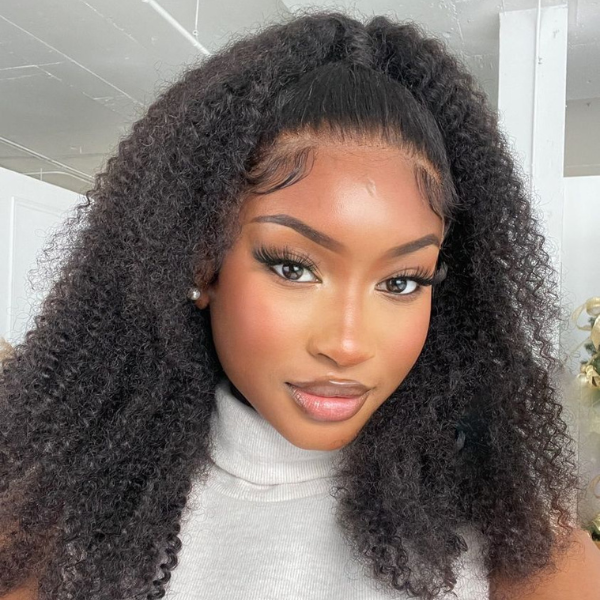 Afro Curly 13x4 Frontal HD Lace Free Part Long Human Hair Wig