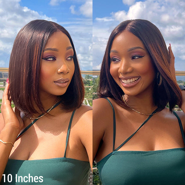 Special Deal | Glueless Chestnut Brown Highlights Straight 4x4 Closure Bob Wig - US Only