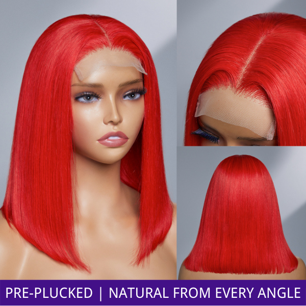 Halo Hair Style Fairycore Red Glueless 4x4 Closure Bob Wig 100% Human Hair