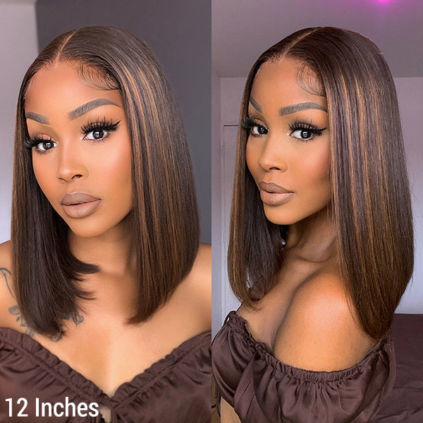 Special Deal | Glueless Chestnut Brown Highlights Straight 4x4 Closure Bob Wig - US Only