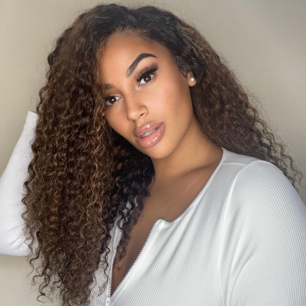 Mix Chestnut Brown Deep Wave 13x4 Frontal HD Lace Side Part Long Human Hair Wig - US Only