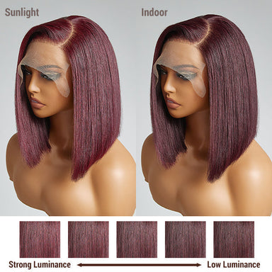 Reddish Purple Glueless Blunt Cut Bob 5x5 Closure Wig 100% Human Hair | Easy Install & Effortless