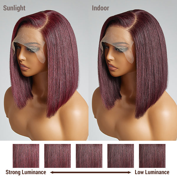 Reddish Purple Glueless Blunt Cut Bob 5x5 Closure Wig 100% Human Hair | Easy Install & Effortless