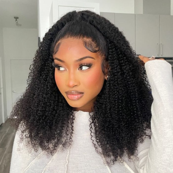 Afro Curly 13x4 Frontal HD Lace Free Part Long Human Hair Wig
