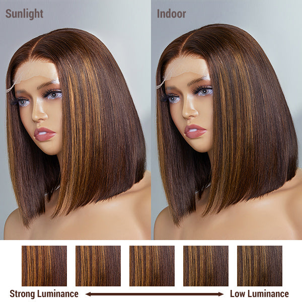 Special Deal | Glueless Chestnut Brown Highlights Straight 4x4 Closure Bob Wig - US Only