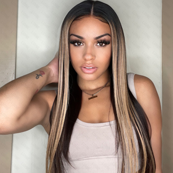 Blonde Highlights Straight Glueless Undetectable Transparent 13x4 Lace Frontal Wig  - US Only