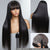 Long Silky Bone Straight Lace 4x4 Closure Wig With Bangs