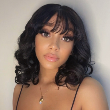 Glueless Beginner Friendly Soft Wavy Curls Bob Wig with Bangs 100% Human Hair - US Only