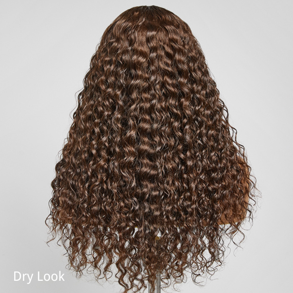 Brown Water Wave 5x5 Closure Lace Glueless Mid Part Long Wig 100% Human Hair - US Only