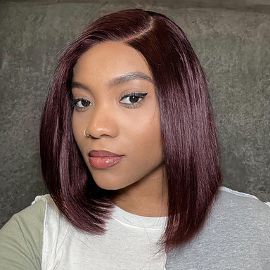 Reddish Purple Glueless Blunt Cut Bob 5x5 Closure Wig 100% Human Hair | Easy Install & Effortless