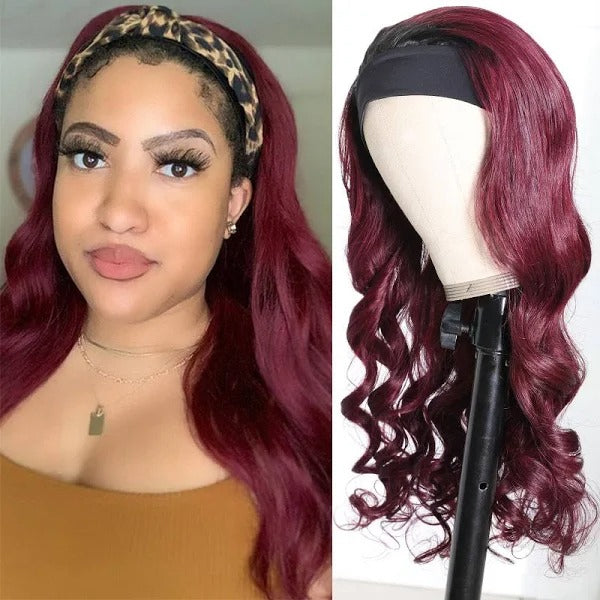 Put On & Go Glueless Sugar Plum Dark Root Headband Wig 100% Human Hair
