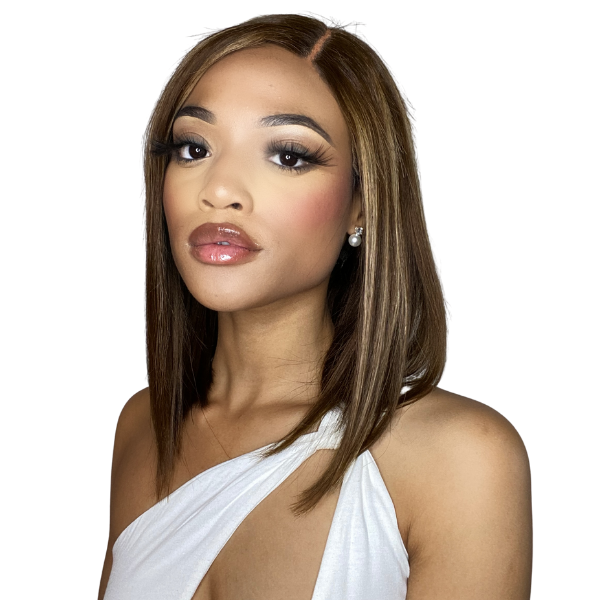 Highlights Bronze Brown Bob Wig Glueless T Part Simple Lace Wig