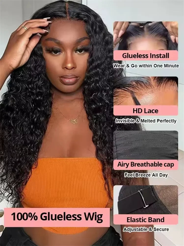 Throw On & Go | 300% Extra Density Deep Wave Glueless HD Lace 13x6 Frontal Wig Pre-Cut