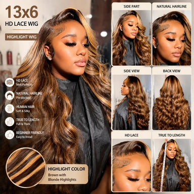 Effortless Glam | Highlight Loose Wave Glueless HD Lace 13x6 Frontal Wig — Best Seller